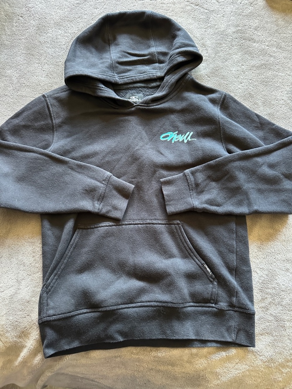 O'Neill Charcoal Crewneck Hoodie with Teal Script Logo